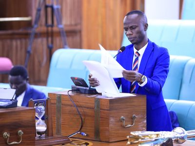 Hon. Karim Masaba speaking during the House sitting on Thursday, 23 April 2026. PHOTO/Courtesy