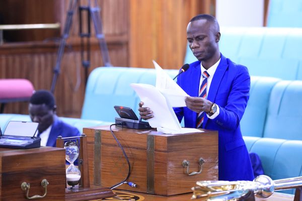 Hon. Karim Masaba speaking during the House sitting on Thursday, 23 April 2026. PHOTO/Courtesy