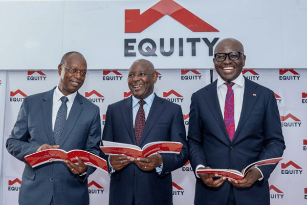 From L-R: Equity Group Chairman, Prof. Isaac Macharia, Group Managing Director and CEO, Dr. James Mwangi and Equity Bank Kenya Managing Director, Moses Nyabanda, during the FY 2025 Investor Briefing event.