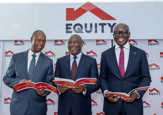 From L-R: Equity Group Chairman, Prof. Isaac Macharia, Group Managing Director and CEO, Dr. James Mwangi and Equity Bank Kenya Managing Director, Moses Nyabanda, during the FY 2025 Investor Briefing event.